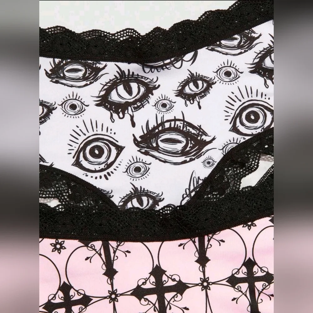 3pk Pink & Black Gothic Hipster Lace Panties
